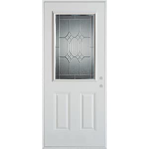 32 in. x 80 in. Orleans Patina 1/2 Lite 2-Panel Painted White Steel Prehung Front Door