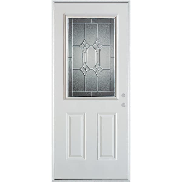 Stanley Doors 36 in. x 80 in. Orleans Patina 1/2 Lite 2-Panel Painted White Left-Hand Inswing Steel Prehung Front Door