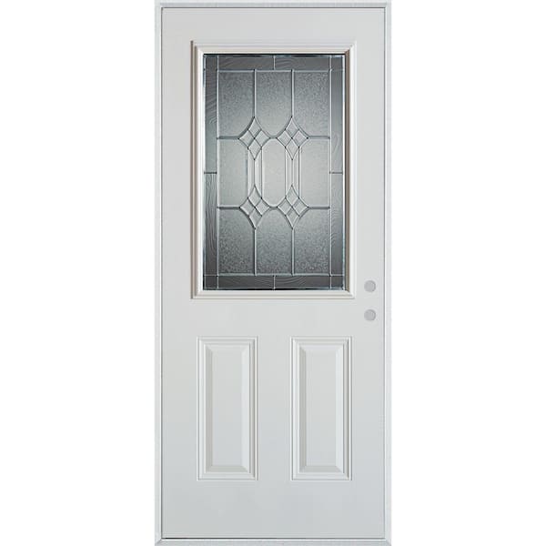 Stanley Doors 32 in. x 80 in. Orleans Zinc 1/2 Lite 2-Panel Painted White Left-Hand Inswing Steel Prehung Front Door