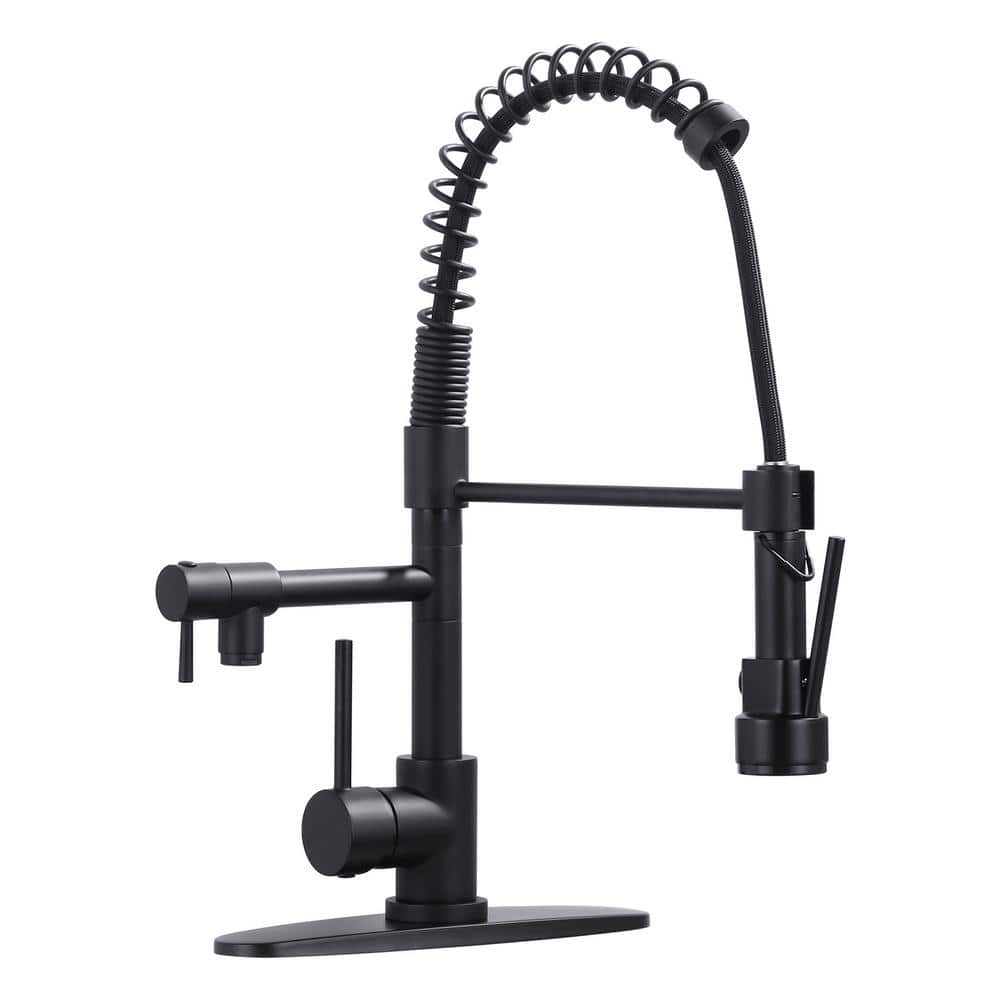 Single Handle 2-Spout Spring Pull Down Sprayer Kitchen Faucet with Lock in Matte Black price history on PriceWatchPro