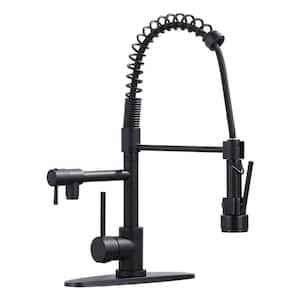 Single Handle 2-Spout Spring Pull Down Sprayer Kitchen Faucet with Lock in Matte Black