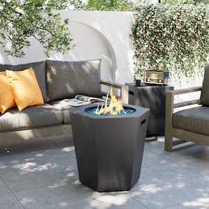 24 in. x 22 in. 40000 BTU Hexagon Concrete Outdoor Propane Gas Fire Pit Table with Propane Tank Cover in Dark Gray