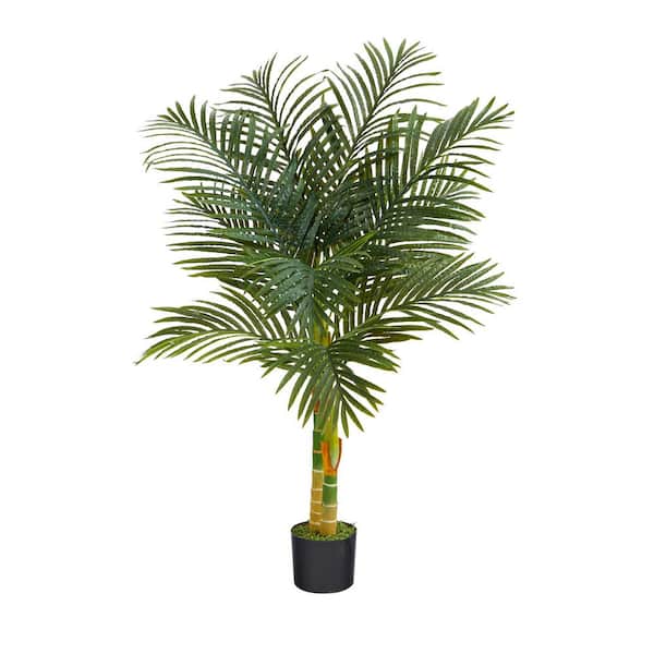 Nearly Natural 4 ft. Artificial Double Stalk Golden Cane Palm Tree