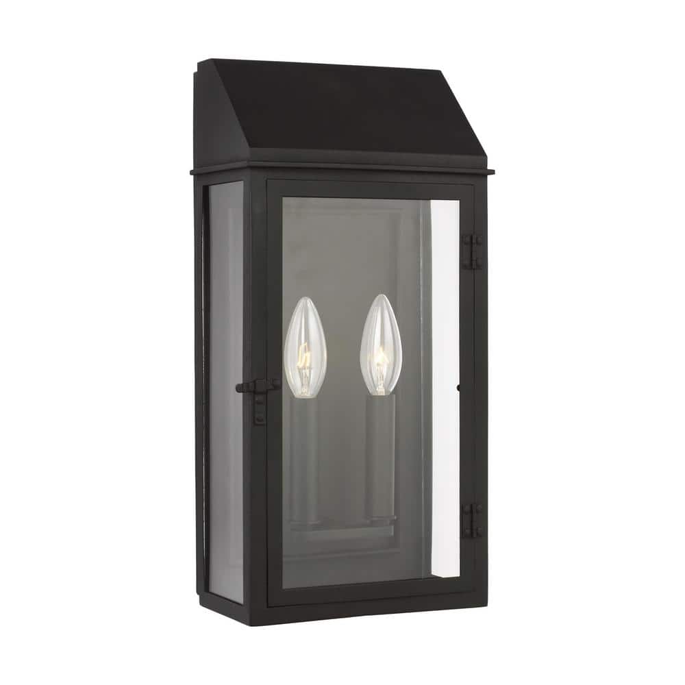 Black Aluminum 2-Light Outdoor Wall Lantern