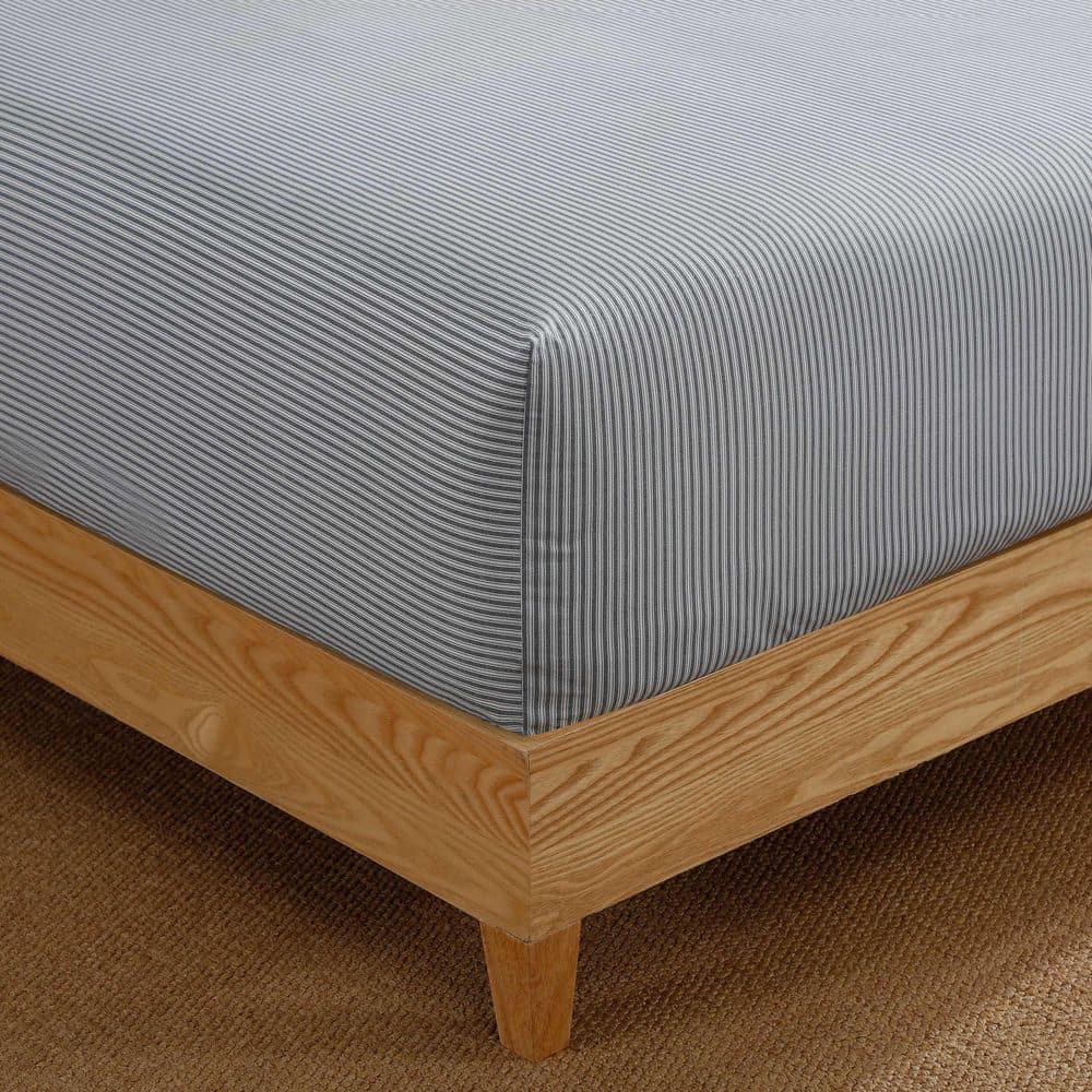 Highland Ticking Stripe 1-Piece White/Navy Blue Cotton Percale Full Fitted Sheet price history on PriceWatchPro