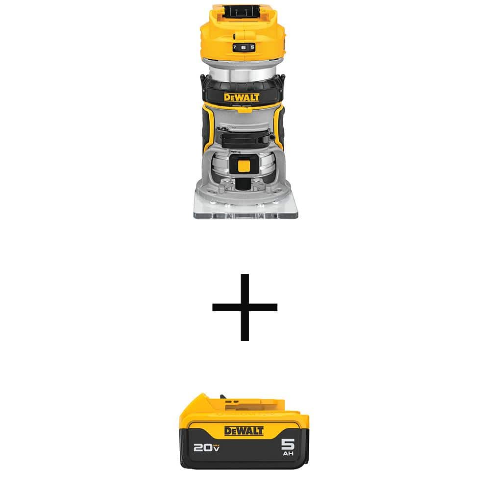 DEWALT 20V MAX Cordless Brushless Compact Router and (1) 20V 5.0Ah Battery