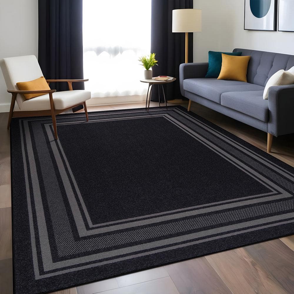 8 X 10 Gray Carmel Bordered Non Slip Indoor Area Rug - thumbnail 9