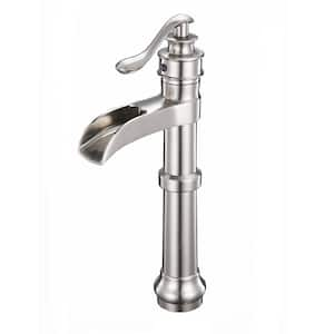 Waterfall Single Hole Single-Handle Vessel Bathroom Faucet With Supply Line in Brushed Nickel