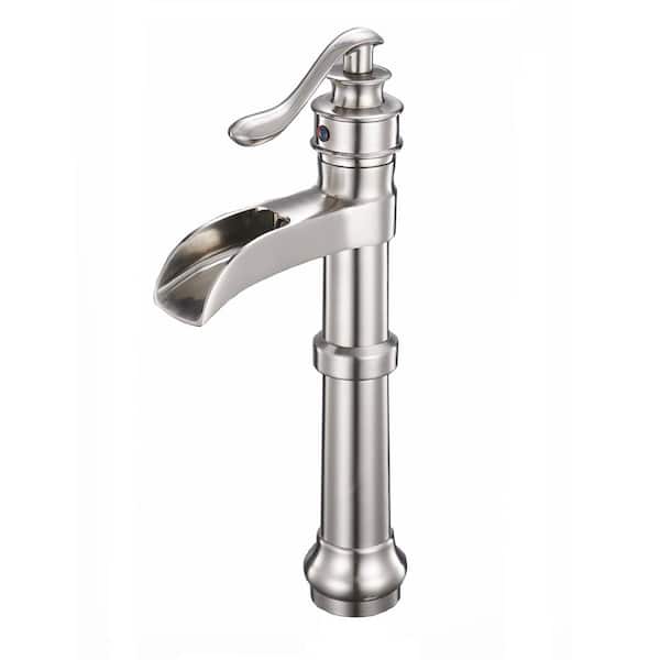 Dimakai Waterfall Single Hole Single-Handle Vessel Bathroom Faucet With Supply Line in Brushed Nickel