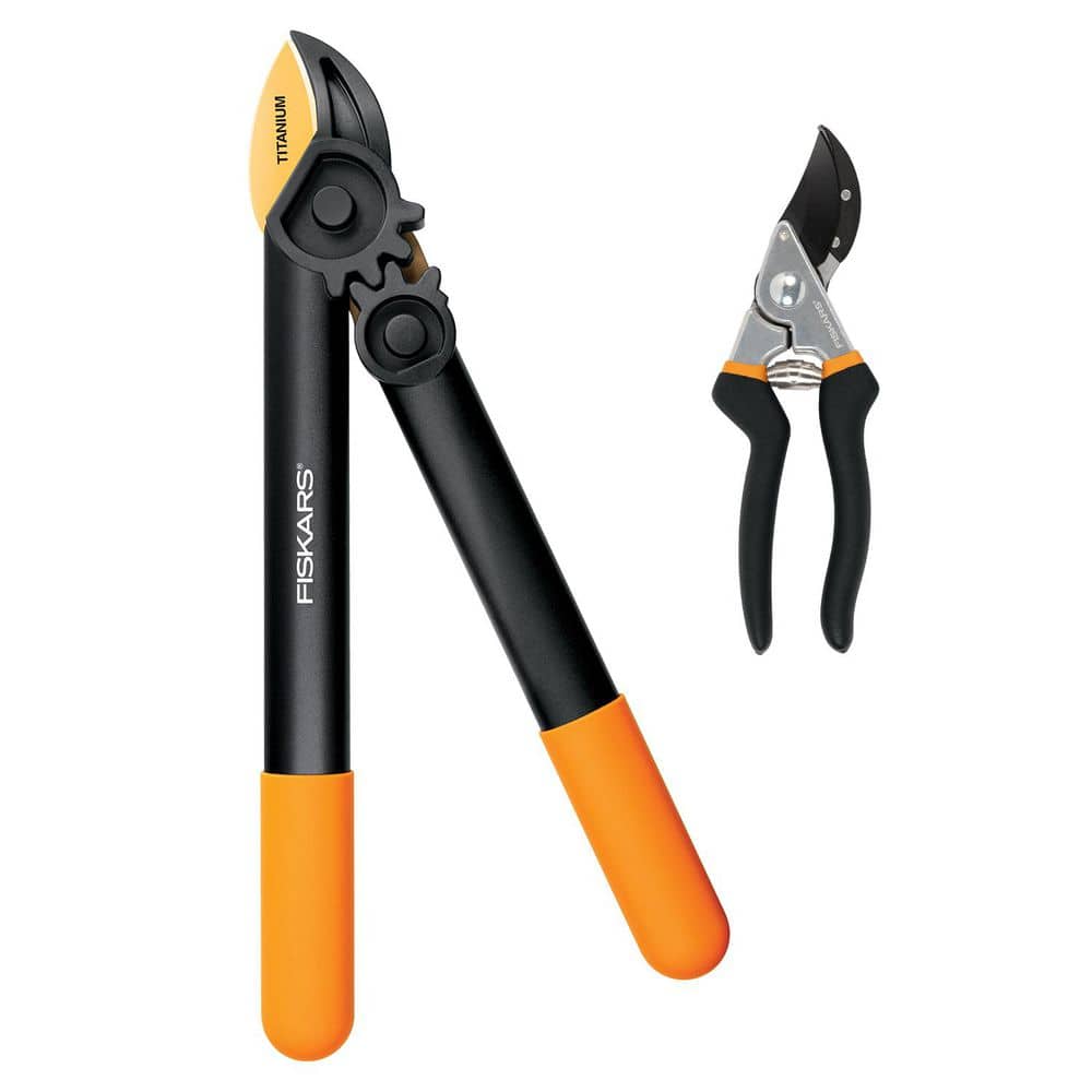 2-Piece Garden Tool Set with PowerGear Hybrid Pruner Lopper Tool with Titanium Steel Blade and Bypass Pruning Shears