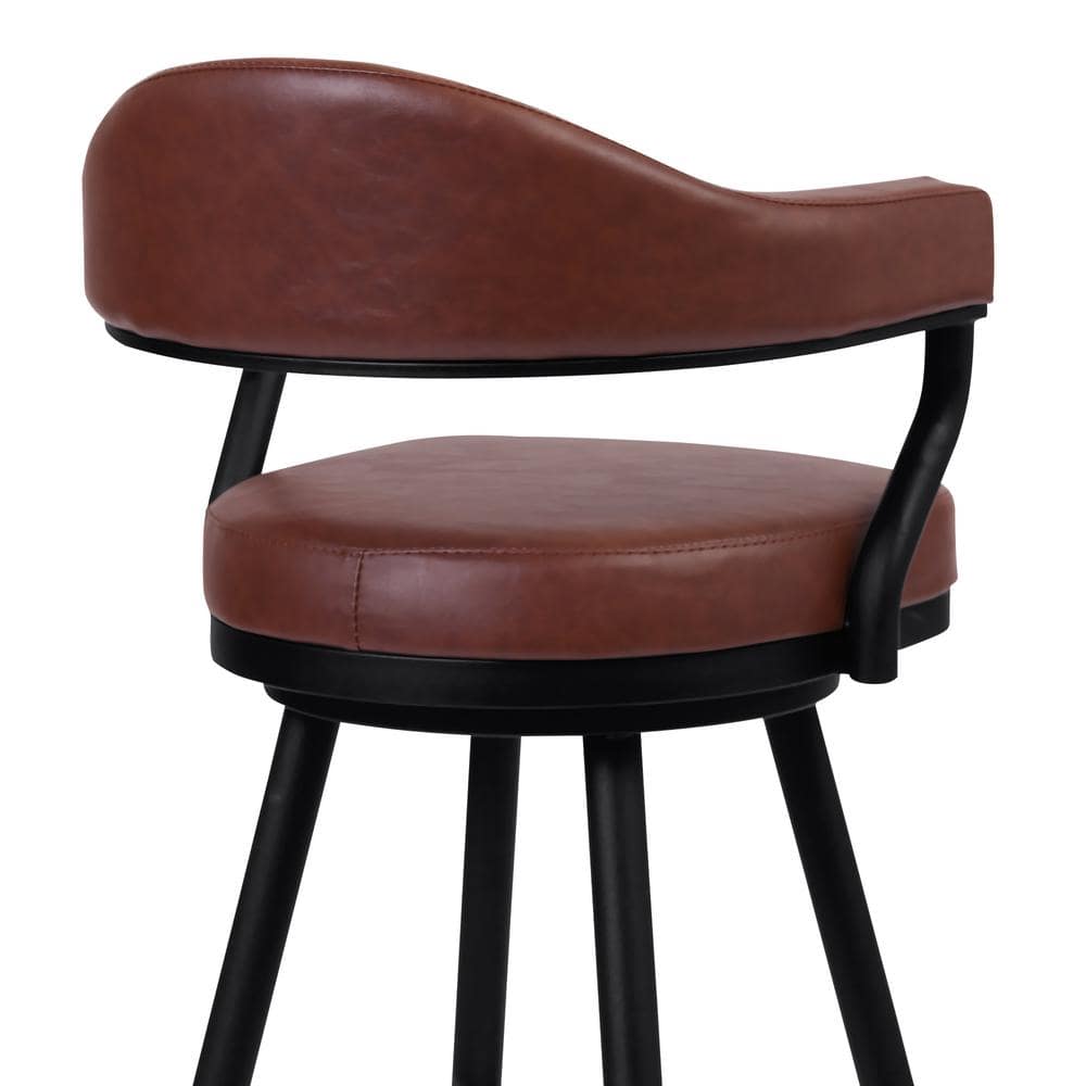 Amador 26" Vintage Coffee Faux Leather Swivel Barstool with Black Metal Frame