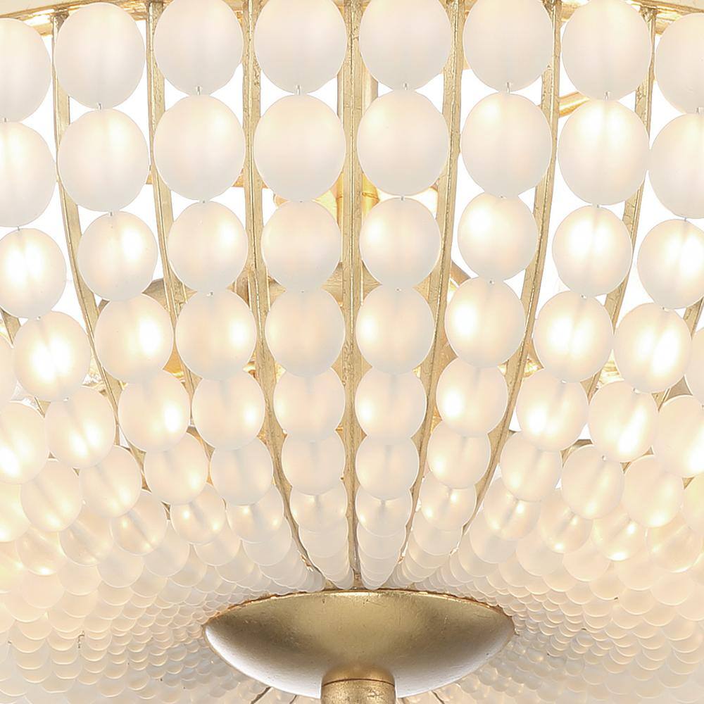 Bella Antique Gold and Frosted Glass Bead Flush Mount Ceiling Light