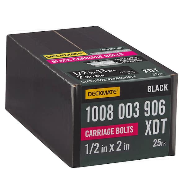 DECKMATE 1/2 in. -13 x 2 in. Black Deck Exterior Carriage Bolt (25-Pack)