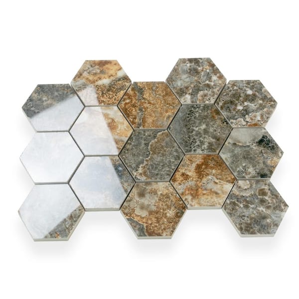Apollo Tile Splendor Brown 12-in x 12-in Polished Porcelain Hexagon Patterned Floor and Wall Tile (7.09-sq. ft/ Carton)