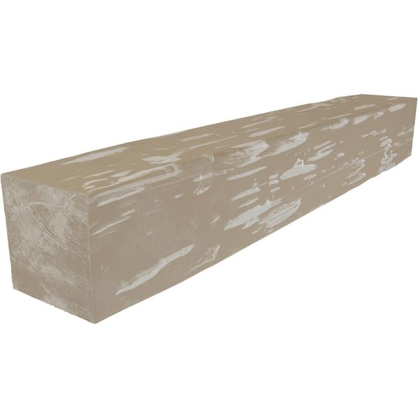 Ekena Millwork 4 in. x 4 in. x 4 ft. Pecky Cypress Faux Wood Beam Fireplace Mantel White Washed
