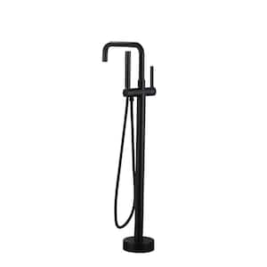 Single-Handle Freestanding Tub Faucet Floor Mount Bathtub Filler with Hand Shower in. Matte Black