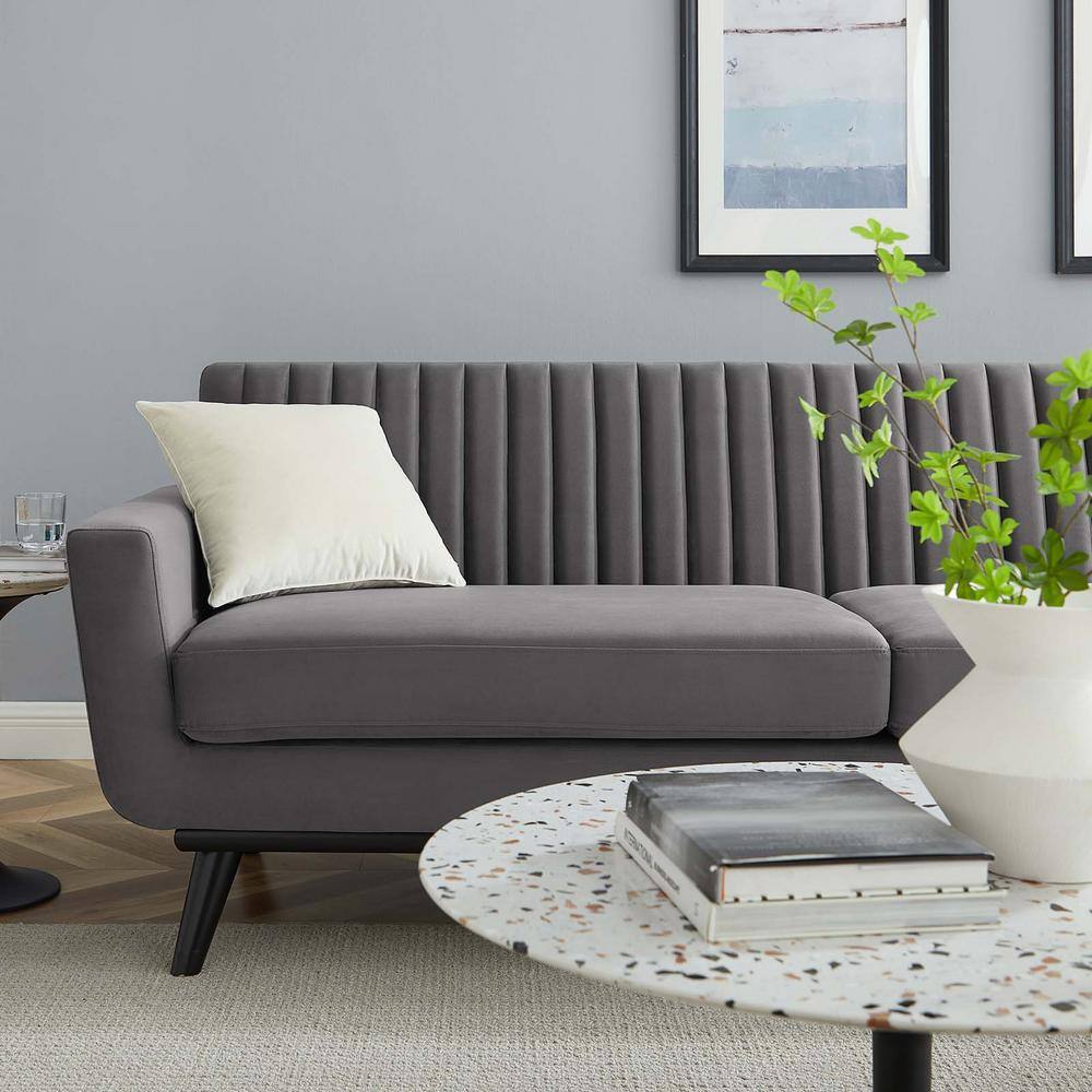 Elegant Gray Velvet Sofa with Tufted Design and Removable Cushions