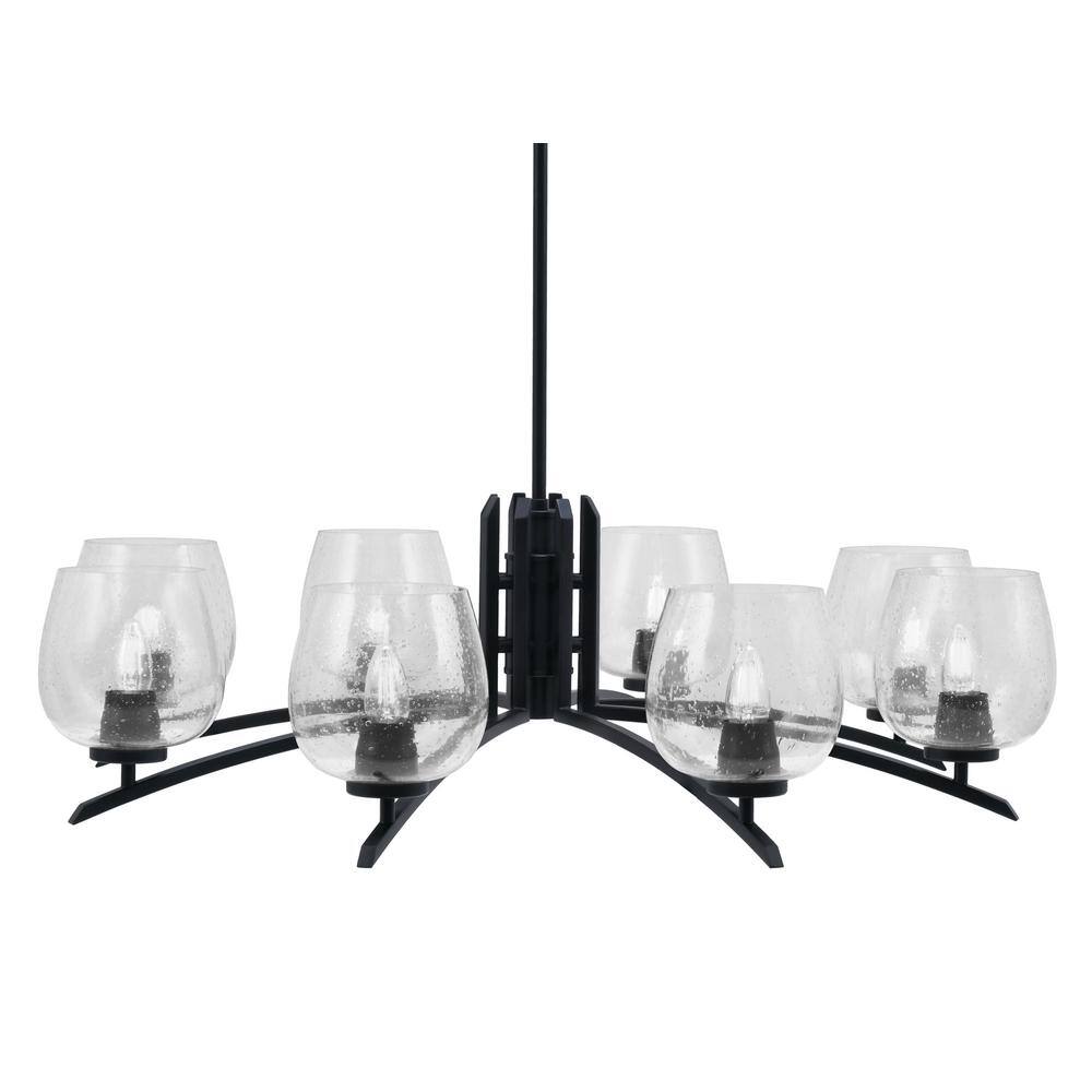 Siena 36 in. 8 Light Matte Black Chandelier with Clear Bubble Glass Shades