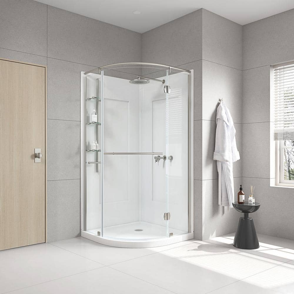 Glacier Bay Glamour 36 in. x 76.40 in. Corner Drain Corner Shower Kit in White and Satin Nickel