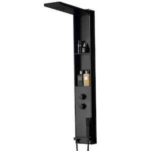 Multifunction Shower Panel System with Shelf Rainfall Waterfall Head Handshower in Matte Black