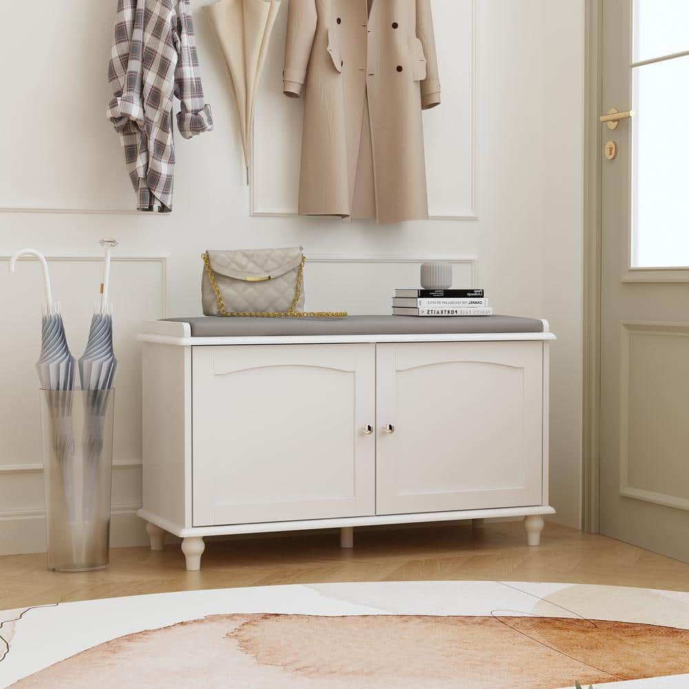 Cream shoe storage bench discount