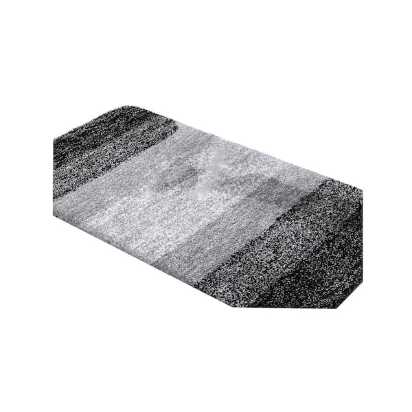 Afoxsos 70 in. x 24 in. Black Stripe Microfiber Rectangular Shaggy Bath Rugs