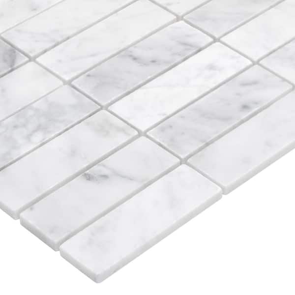 Stacked Carrara White 12 in. x 12.4 in. Honed Natural Marble Floor and Wall Mosaic Tile (5.2 sq. ft. /Case)