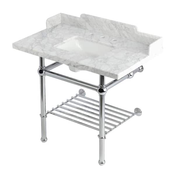 Kingston Brass Pemberton 36 in. Marble Console Sink with Brass Legs in Marble White/Polished Chrome