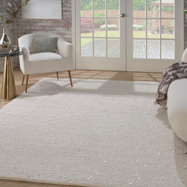 Cozy Shimmer Ivory Silver 8 ft. x 10 ft. Solid Contemporary Area Rug