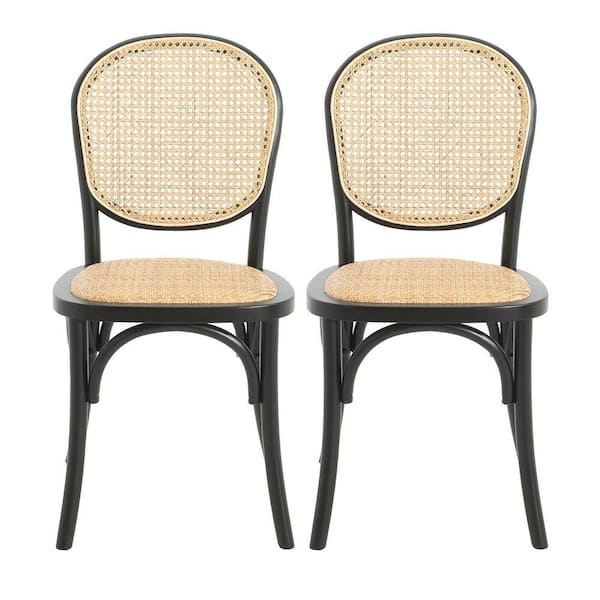 Black Slat Back Birch Wood Outdoor Dining Chair in Black Set of 2