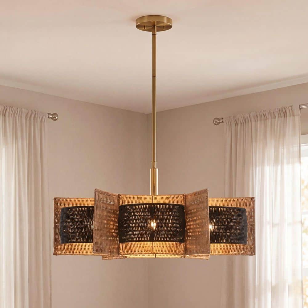 Espacio by Breegan Jane 6-Light Warm Brass Contemporary Chandelier with Natural Rattan Accent with No Bulbs Included price history on PriceWatchPro