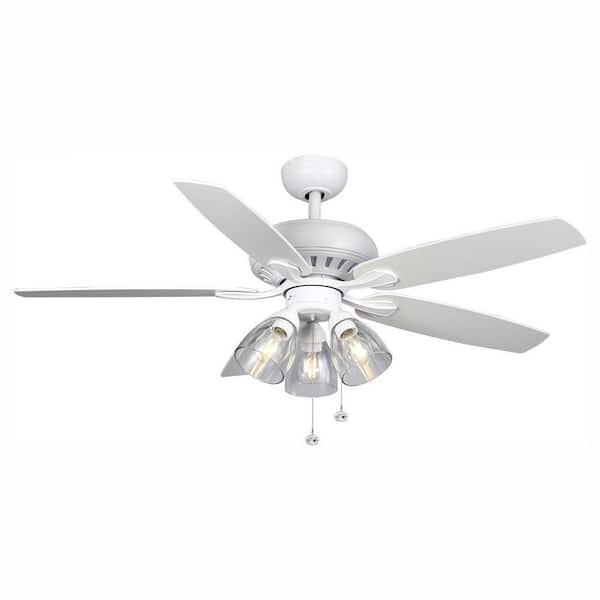 Hampton Bay Rockport 52 in. Indoor LED Matte White Ceiling Fan with Light Kit, Downrod, and 5 Reversible Blades