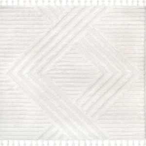 Beige 6 ft. 7 in. x 9 ft. Risette Geometric Shag Tassel Area Rug
