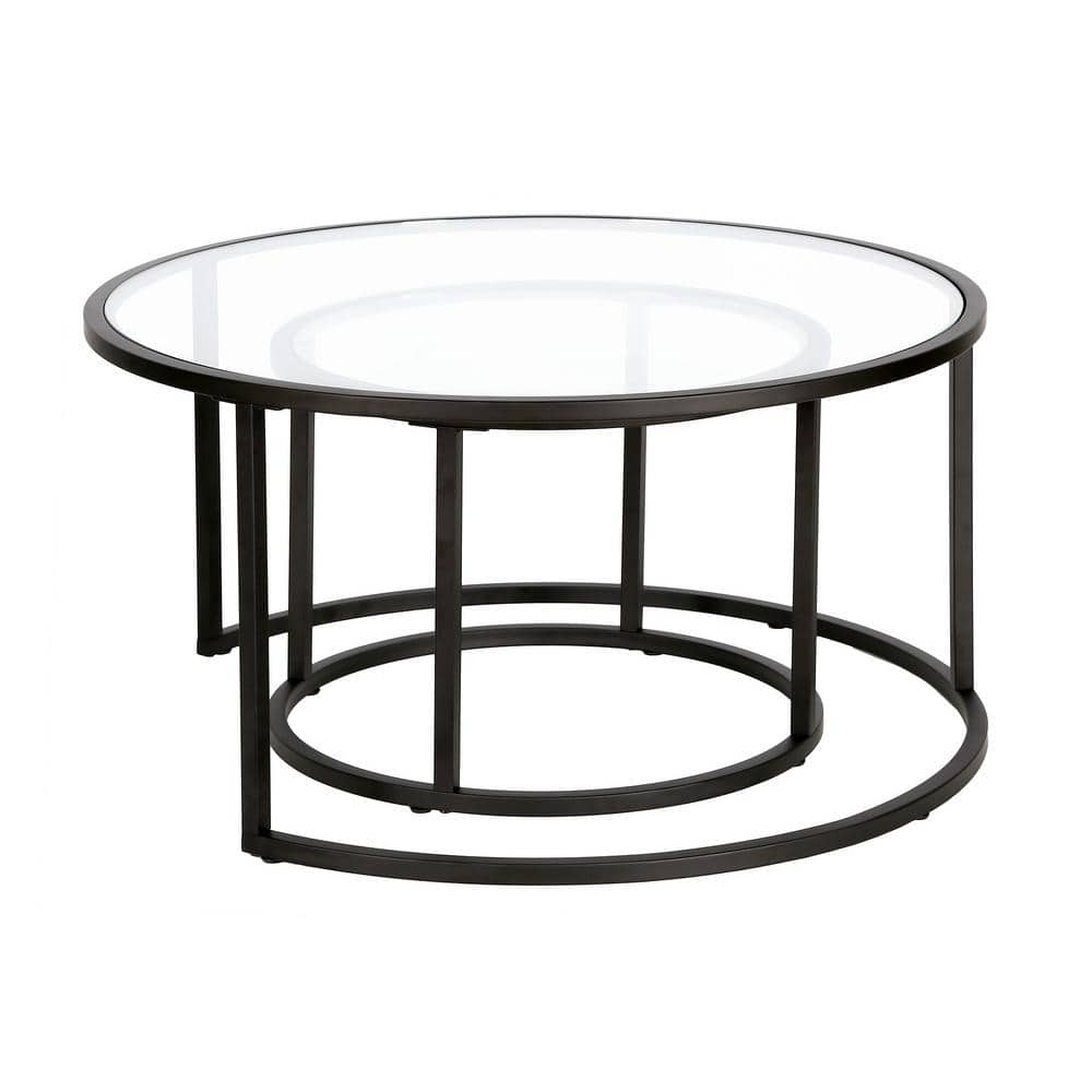 Aurora Blackened Bronze Round Nesting Coffee Table Set with Glass Tops