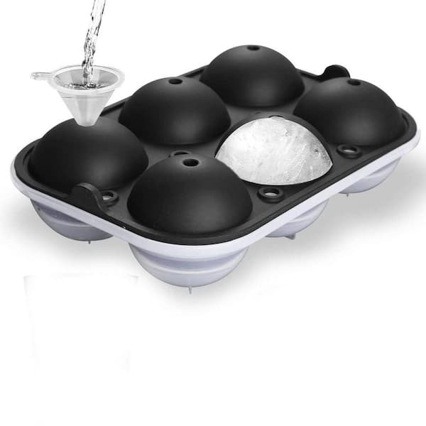 Reusable Easy Release Silicone Ice Ball Maker Black Round Sphere Mold Tray with Lids Funnel for Whiskey Cocktails