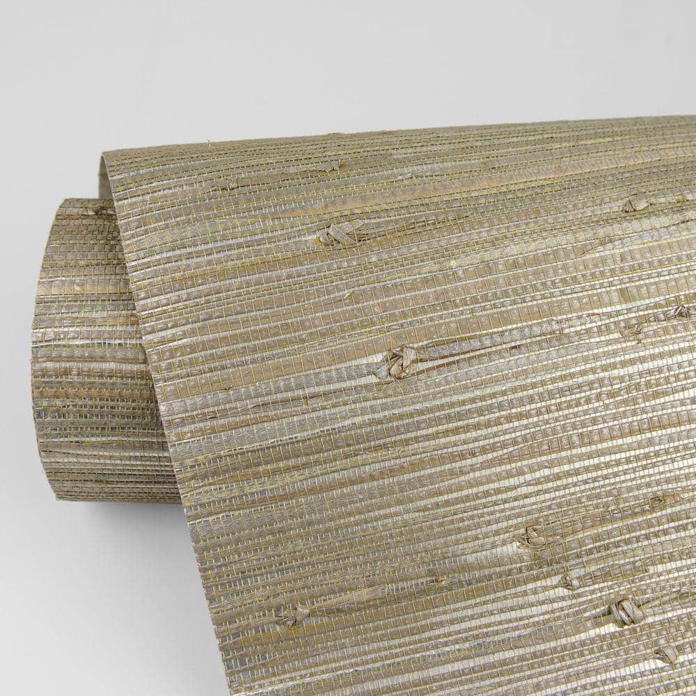 Iriga Grey and Gold Grasscloth Wallpaper Roll