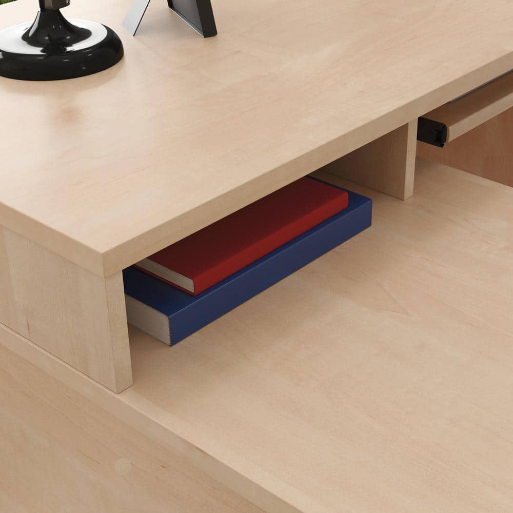 Clifford Natural Maple L-Shaped Computer Desk with Keyboard Tray and Filing Cabinet