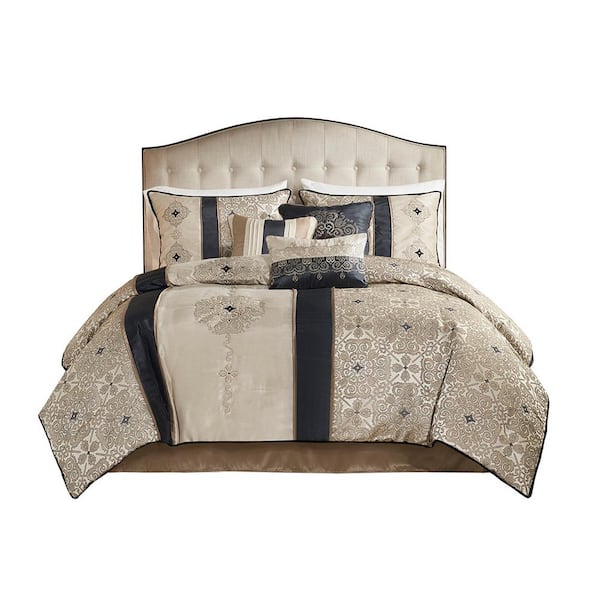 Afoxsos 7-Piece Black Polyester Cal King Comforter Set with Throw Pillows