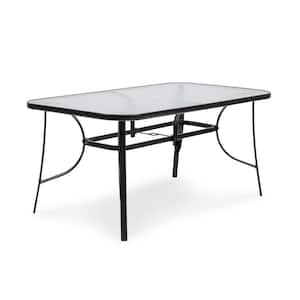 Sasso Black Rectangle Metal Outdoor Dining Table With Waterwave Glass