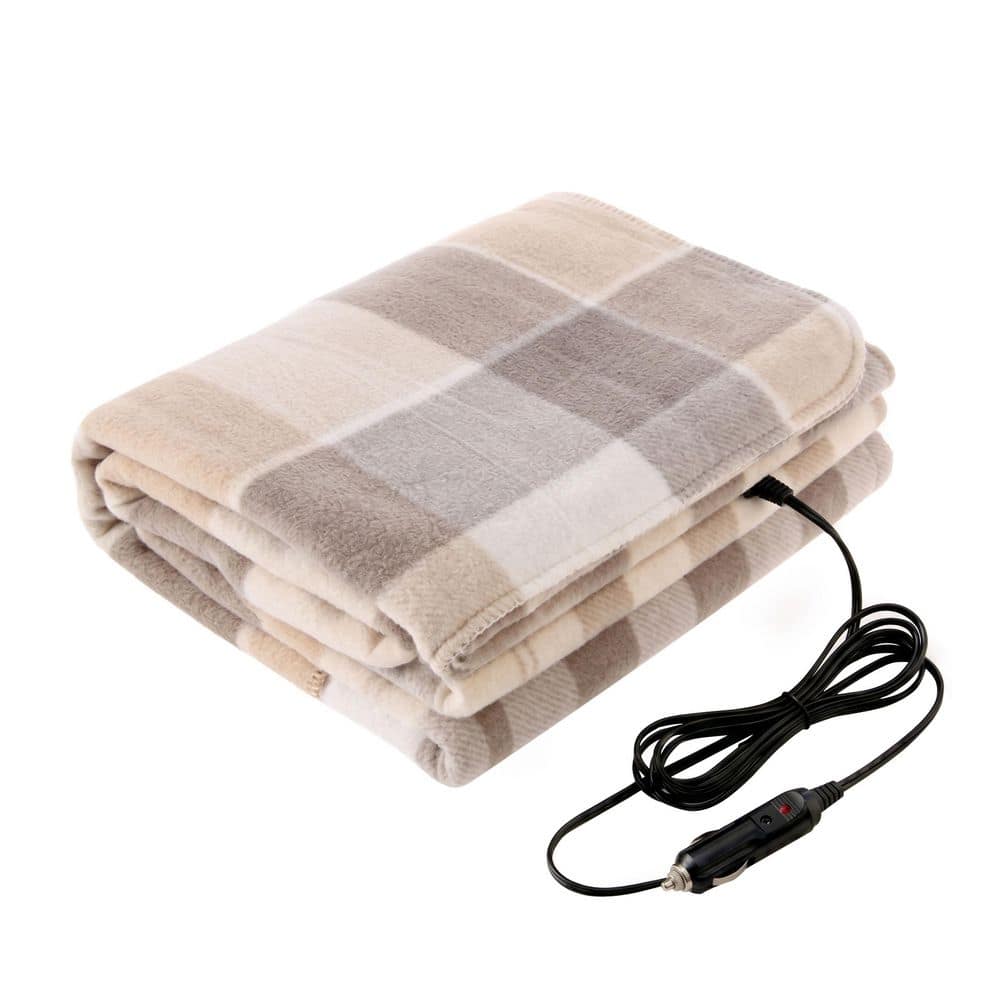 Stalwart 12-Volt Polar Fleece Electric Car Throw Blanket in Gray
