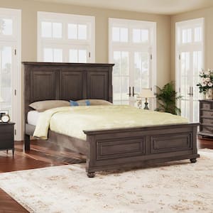 Rich Brown Vintage Style Wood Frame King Size Platform Bed with Sturdy Pinewood Frame and Legs