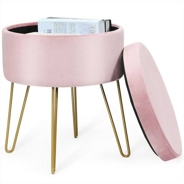 Pink Upholstered Round Storage Ottoman, Modern Velvet Tufted Large Foot  Rest Stool Seat with Lids, Vanity Stool, Coffee Table Footrest Stool Seat  for Living Room Bedroom Entryway, 19.9 X 19.9 X 15.2