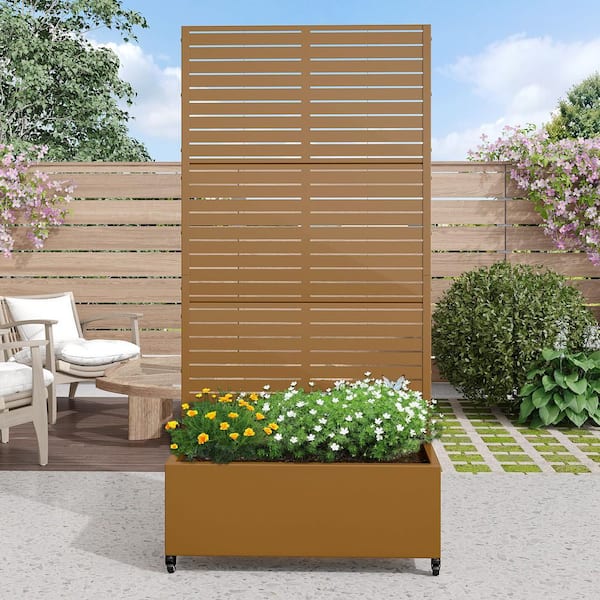 72 in. H x 35 in. W Rectanglar Brown Outdoor Metal Privacy Screen Planter Box Wall Decor