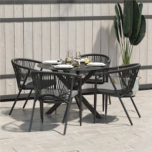 CosmoLiving by Cosmopolitan Circi Stacking Metal Outdoor Dining Chair with Gray Cushion (4-Pack)
