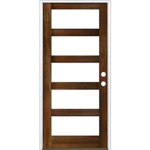 42 in. x 96 in. Modern Hemlock Left-Hand/Inswing 5-Lite Clear Glass Provincial Stain Wood Prehung Front Door