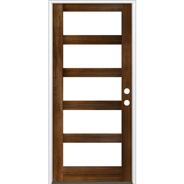 Krosswood Doors 42 in. x 96 in. Modern Hemlock Left-Hand/Inswing 5-Lite Clear Glass Provincial Stain Wood Prehung Front Door