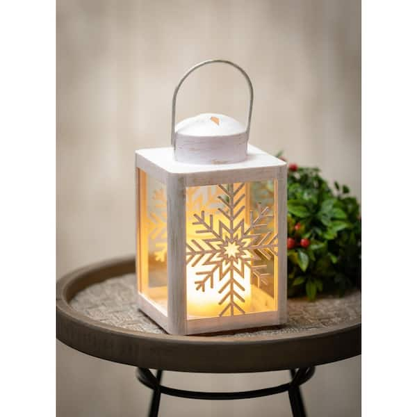 Alpine Corporation White Candlelit Lantern with LED Lights, 23 inch 