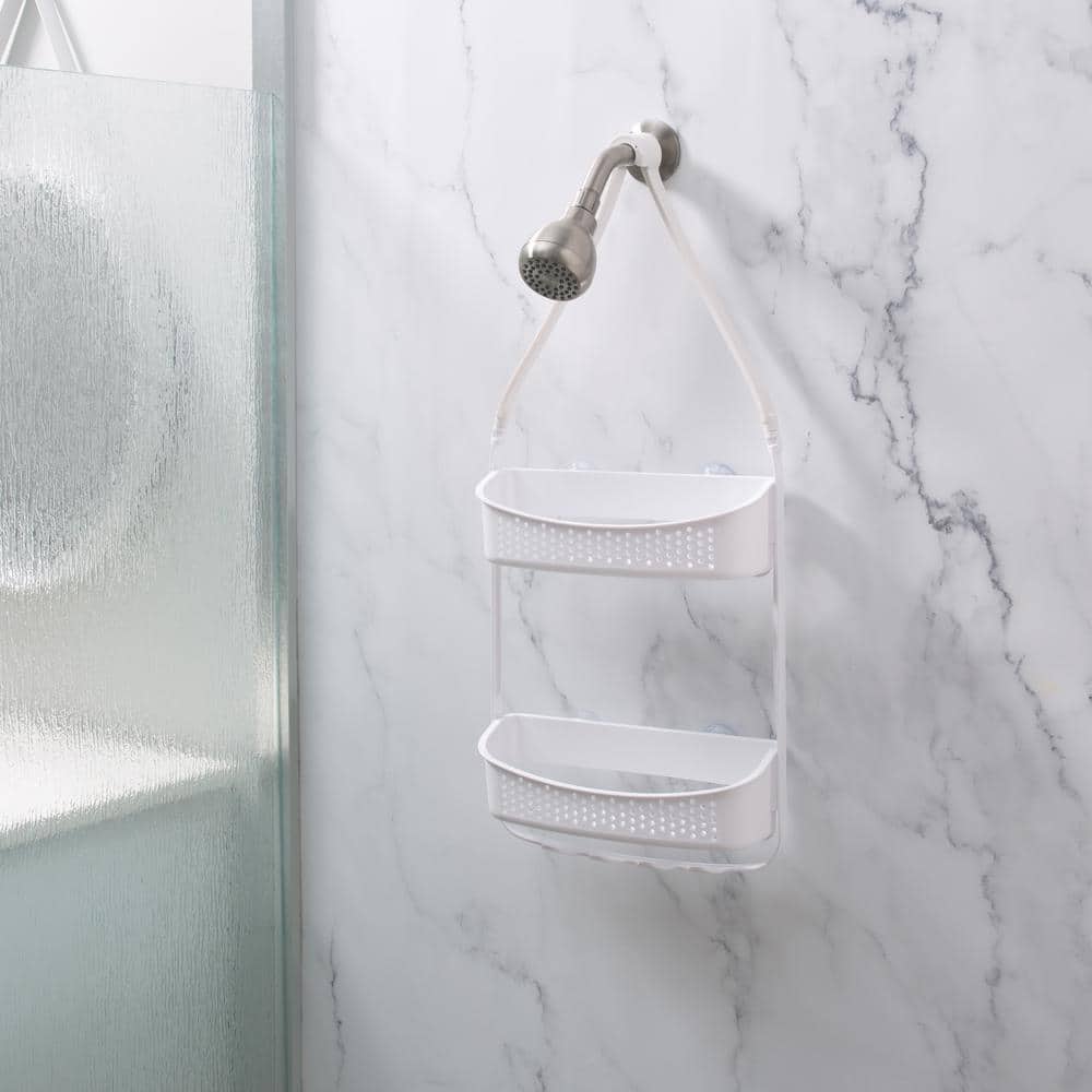 White Plastic Convertible Hanging Shower Organizer with Hooks