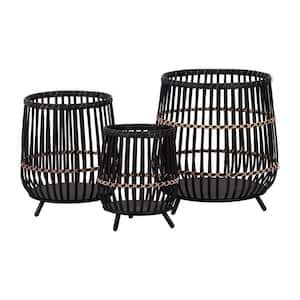 17 in./14 in./10 in. Black Wood Planters for Outdoor and Indoor (Set of 3)