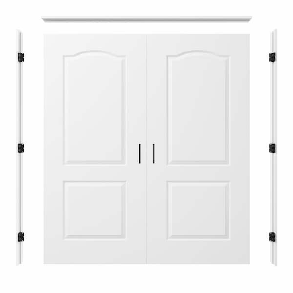 72 in. x 80 in. 2-Panel Universal Painted Solid Core Wood Double Prehung Interior French Door Assemble Jamb Ball Catch